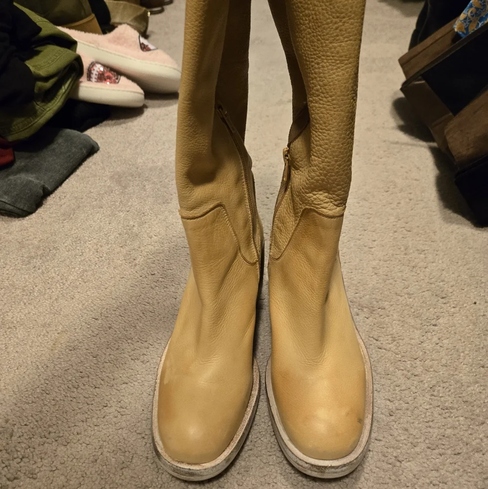 Tan Banana Leather Free People Essential Slouch Women's Boots 37 7 Like New - Picture 2 of 8